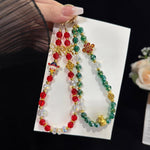 Fortune Crystal Auspicious Water Crystal Necklace, Red, Green