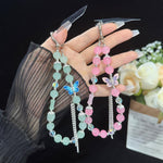 Pearl and Butterfly Drill Cotton Bracelet, Pink, Green