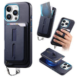 Detachable Magnetic Card Bag Phone Case with Finger Ring Grip & Anti-loss Rope, For iPhone 14, For iPhone 14 Pro, For iPhone 14 Pro Max