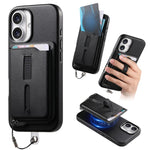 Detachable Magnetic Card Bag Phone Case with Finger Ring Grip & Anti-loss Rope, For iPhone 17e / 16e, For iPhone 17 Pro Max, For iPhone 17 Pro, For iPhone 17, For iPhone Air, For iPhone 16 Plus