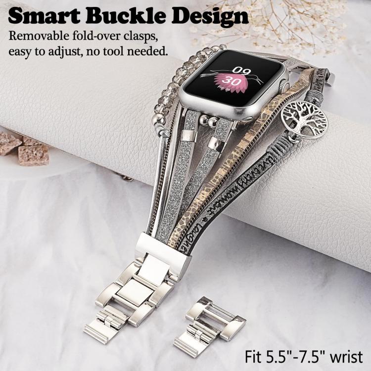 Tree of Life Pendant Metal Genuine Leather Watch Band, For Apple Watch 46mm / 49mm / 45mm / 44mm, For Apple Watch 42mm / 41mm / 40mm / 38mm