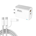 PD47 100W GaN PD Type-C + QC3.0 USB Charger with Type-C to Type-C / 8-Pin Data Cable, US Plug, US Plug