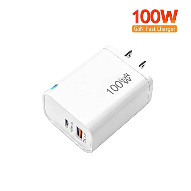 PD47 100W GaN PD Type-C + QC3.0 USB Charger with Type-C to Type-C / 8-Pin Data Cable, US Plug, US Plug