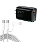 PD47 100W GaN PD Type-C + QC3.0 USB Charger with Type-C to Type-C / 8-Pin Data Cable, US Plug, US Plug