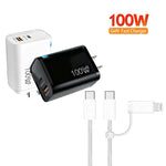 PD47 100W GaN PD Type-C + QC3.0 USB Charger with Type-C to Type-C / 8-Pin Data Cable, US Plug, US Plug