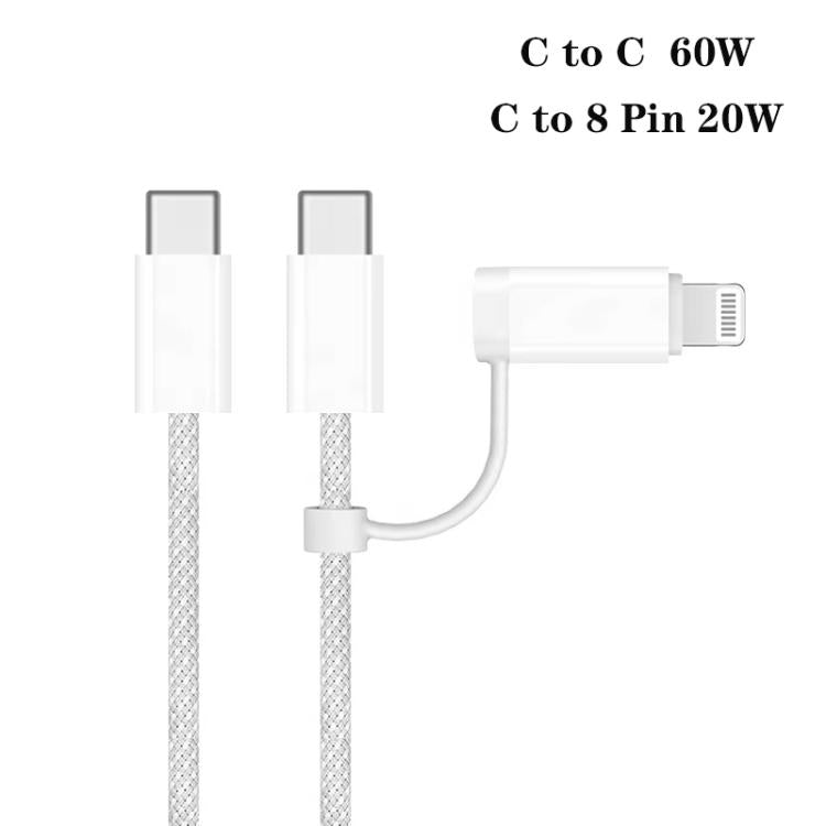 PD47 100W GaN PD Type-C + QC3.0 USB Charger with Type-C to Type-C / 8-Pin Data Cable, US Plug, US Plug