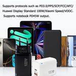 PD47 100W GaN PD Type-C + QC3.0 USB Charger with Type-C to Type-C / 8-Pin Data Cable, US Plug, US Plug