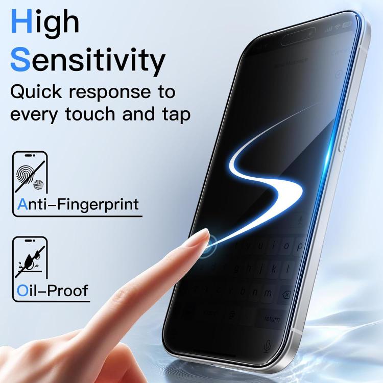 10pcs 360-Degree Privacy Silk-Screen Print Large Curved Edge High-Aluminium Tempered Glass Film, For iPhone 17e / 16e, For iPhone 17 Pro Max, For iPhone 17 Pro, For iPhone 17, For iPhone Air, For iPhone 16 Pro Max, For iPhone 16 Pro, For iPhone 16 Plus...