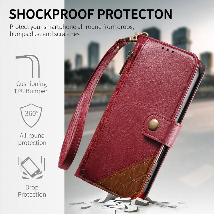 Splicing Zipper Wallet Vegan Leather Phone Case with Strap, For iPhone 17 Pro Max, For iPhone 17 Pro, For iPhone 17, For iPhone Air, For iPhone 16 Pro Max, For iPhone 16 Pro, For iPhone 16 Plus, For iPhone 16