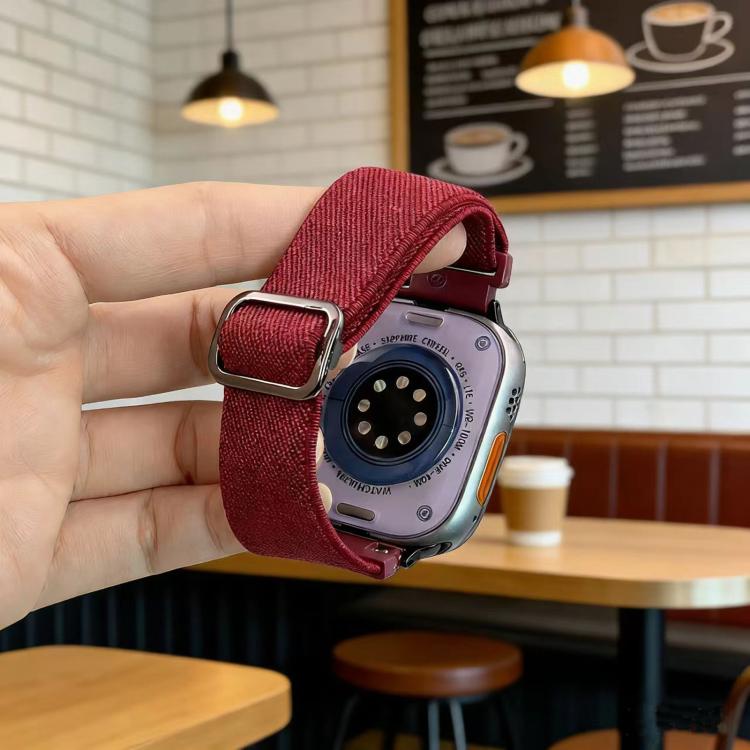 Diagonal Striped D-ring Buckle Nylon Elastic Watch Band, For Apple Watch 46mm / 49mm / 45mm / 44mm, For Apple Watch 42mm / 41mm / 40mm / 38mm