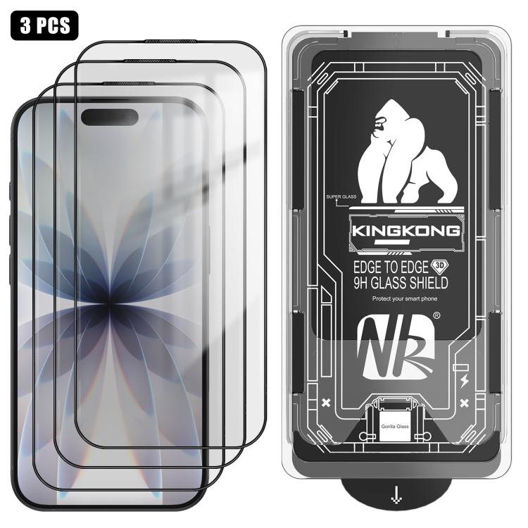 3pcs Easy Install Box Dust-Free 3D Curved Edge HD Electroplated Explosion-Proof Tempered Glass Film, For iPhone 17 Pro Max, For iPhone 17 Pro, For iPhone 17, For iPhone Air, For iPhone 16 Pro Max, For iPhone 16 Pro, For iPhone 16, For iPhone 15 Pro Max...