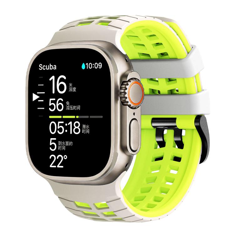 Double Holes Two Color Tire Texture Silicone Watch Band, For Apple Watch 49mm / 46mm / 45mm / 44mm