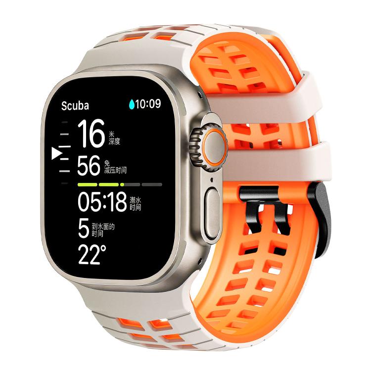 Double Holes Two Color Tire Texture Silicone Watch Band, For Apple Watch 49mm / 46mm / 45mm / 44mm