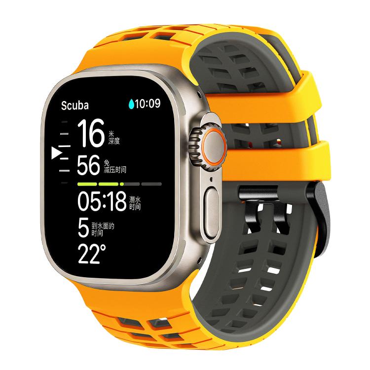Double Holes Two Color Tire Texture Silicone Watch Band, For Apple Watch 49mm / 46mm / 45mm / 44mm