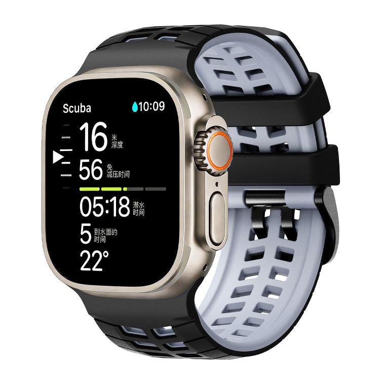 Double Holes Two Color Tire Texture Silicone Watch Band, For Apple Watch 49mm / 46mm / 45mm / 44mm