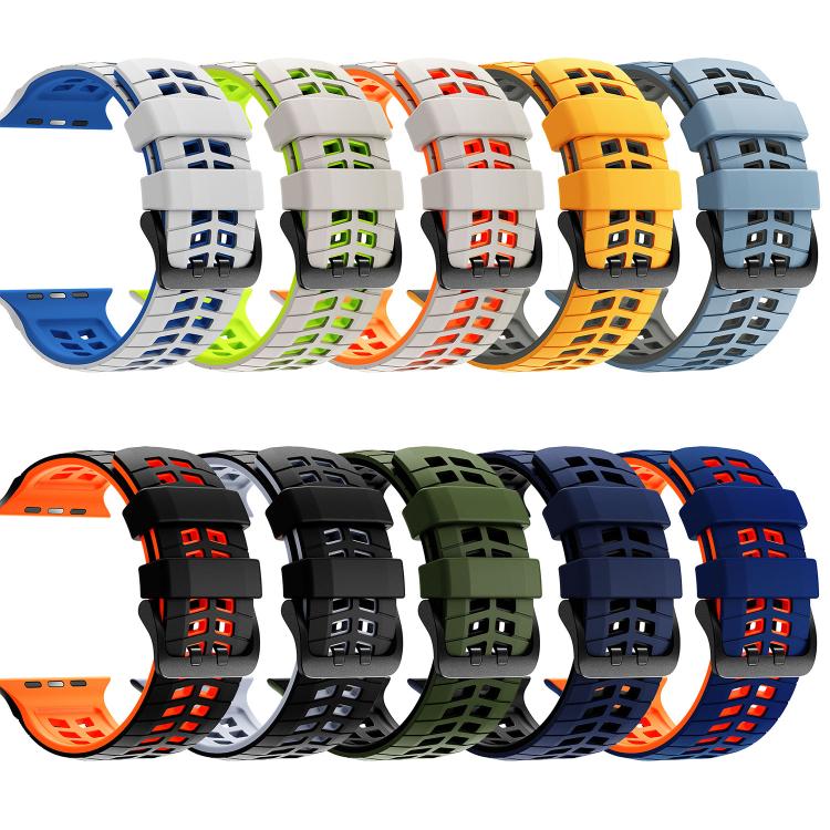 Double Holes Two Color Tire Texture Silicone Watch Band, For Apple Watch 49mm / 46mm / 45mm / 44mm