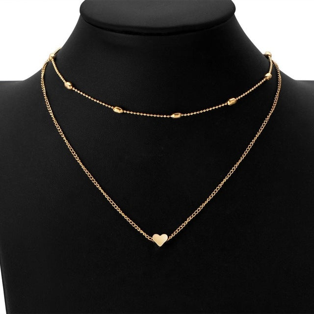 Jewelry Vintage Simple Copper Heart Multi - Layer Clavicle Necklace Wholesale Necklace, Silver, gold