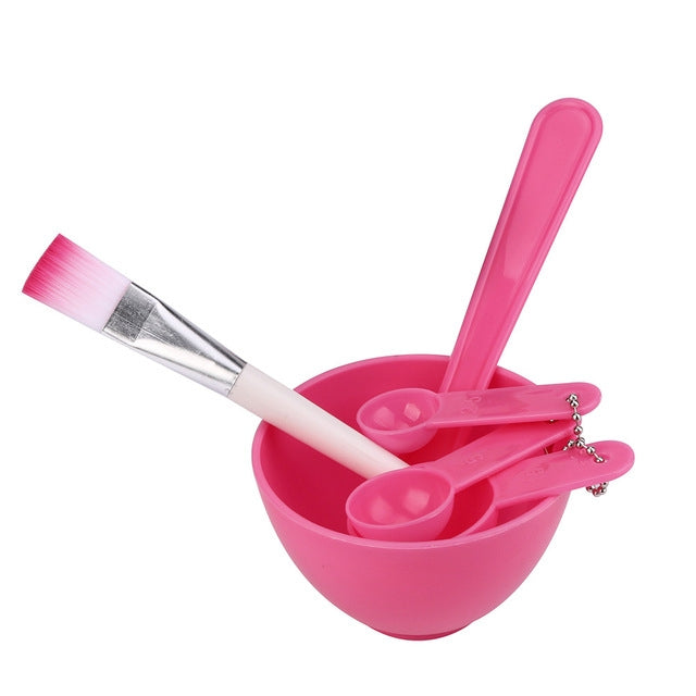 4 in 1 DIY Facial Mask Mixing Bowl Brush Spoon Stick Brush Face Care Set Women Facial Beauty Professional Kits Tools, Red, Blue, Purple, Light Yellow