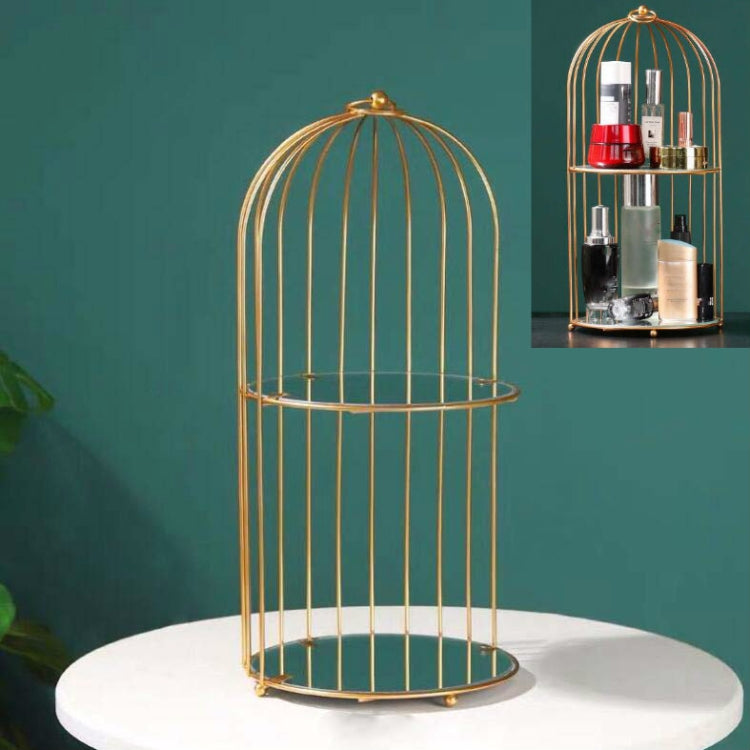 Cosmetic Storage Rack Bird Cage Desktop Shelf Dresser Skin Care Finishing Rack, Small Black, Large Black, Small Gold, Large Gold