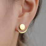 Trendy Crescent Moon Cute Ear Jackets Geometric Round Stud Earrings for Women, Silver