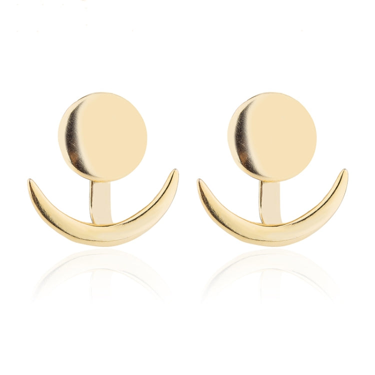 Trendy Crescent Moon Cute Ear Jackets Geometric Round Stud Earrings for Women, Silver