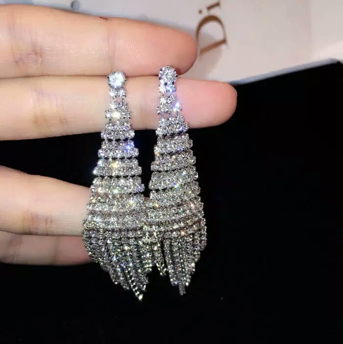 Super Flash Diamond Two-color Tassel Earrings for Women, Gold clip earings, Gold stud earings, Silver clip earings, Silver stud earings