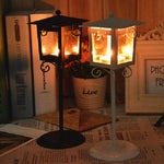 Glass Retro Wrought Iron Street Lamp Candle Holder Home Wedding Decoration, Black, White