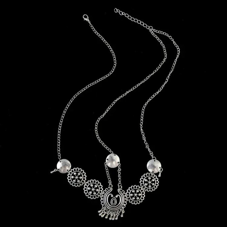 Silver Vintage Tassel Hair Jewelry Metal Coin Headband Long Punk Head Chain Piece Forehead Headpiece