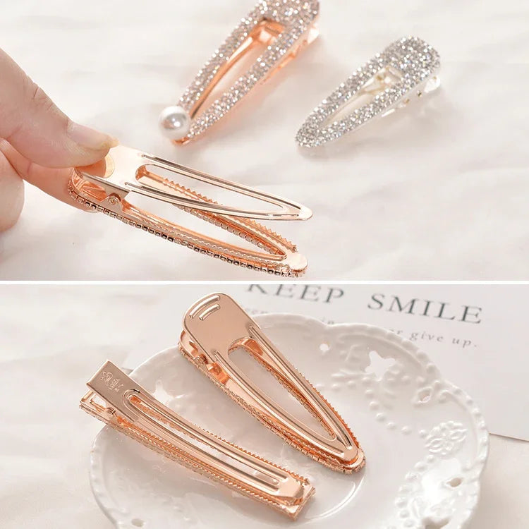 Fashion Flash Luxury Diamond Crystal Pearl Elegant Women Barrettes Hair Accessories