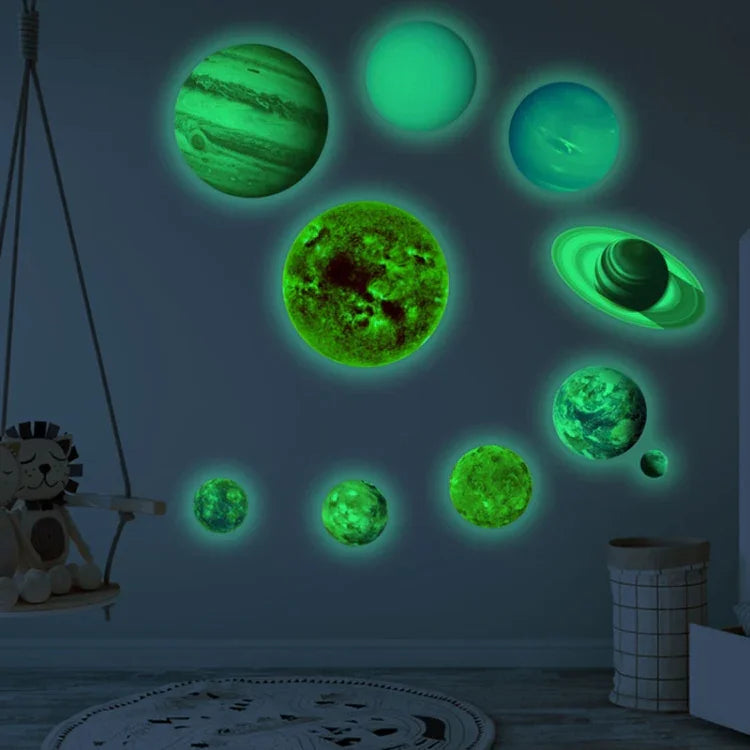 E wall Planet Solar System Fluorescent Wall Stickers Room Bedroom Luminous Wall Stickers