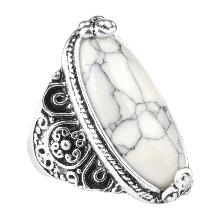 Fashion Vintage Oval Turquoise Flower Ring Women Antique Silver Jewelry, 7, 8, 10