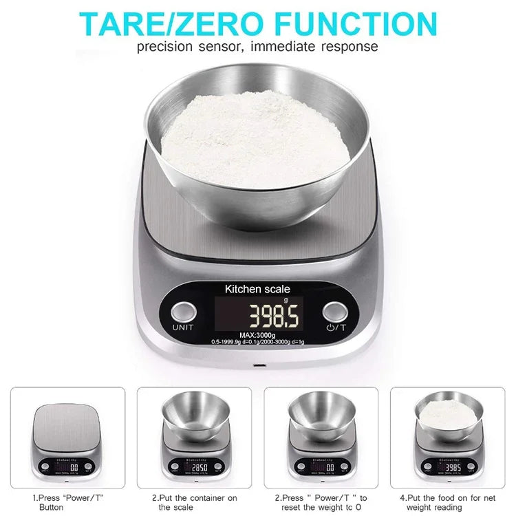 BOH-C305 Kitchen Stainless Steel LCD  Electronic Scale, Specification: 5kg/0.1g, 5kg/0.1g