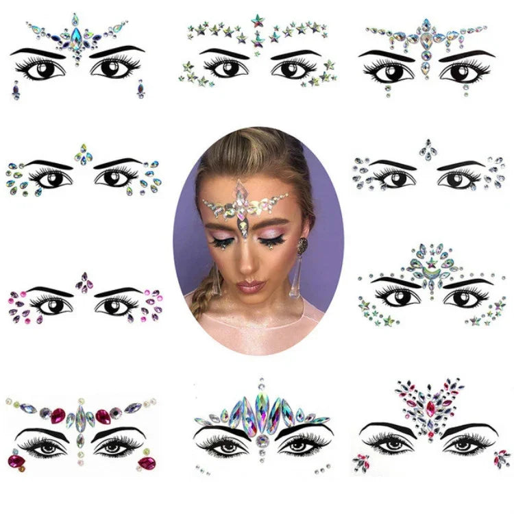 3 PCS  Forehead Green Masquerade Makeup Acrylic Face Sticker, YT-46, YT-47, YT-48, YT-49, YT-50, YT-51, YT-52, YT-53-01, YT-53-02, YT-54, YT-55, YT-56, YT-57, YT-59, YT-60, YT-61, YT-65, YT-66, YT-67, YT-68, YT-69
