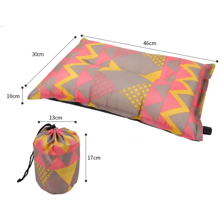 Portable Ethnic Style Automatic Inflatable Pillows Outdoor Camping Tent Camping Equipment Car Travel Pillows, Navy Blue Stripes, Orange Stripes, Red Yellow Printing, Gray Blue Print