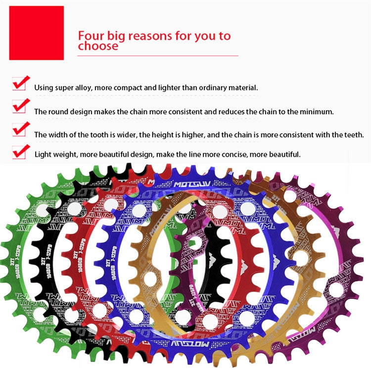 MOTSUV Round Narrow Wide Chainring MTB  Bicycle 104BCD Tooth Plate Parts, Disk 32T, Disk 34T, Disk 36T, Disk 38T, Elliptic plate  32T, Elliptic plate 34T, Elliptic plate 36T, Elliptic plate 38T