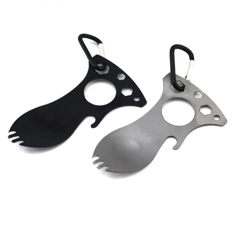 Outdoor Multifunctional Camping Spoon Stainless Steel Tableware Portable Picnic Tableware Fork And Spoon, Light Grey, Black