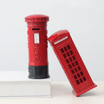 Retro Tin Alloy Telephone Booth Postbox Piggy Bank Decoration, Mailbox