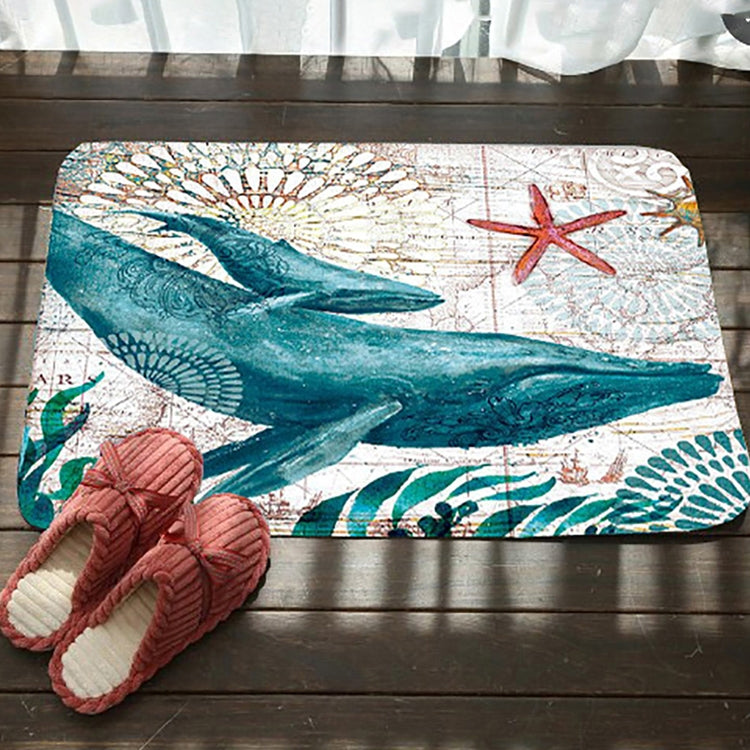 Marine Series Pattern Bathroom Toilet Non-slip Mat Flannel Absorbent Foot Pad, 46x76cm, 50x80cm
