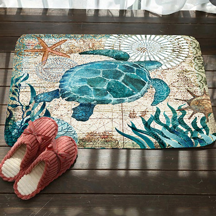 Marine Series Pattern Bathroom Toilet Non-slip Mat Flannel Absorbent Foot Pad, 46x76cm, 50x80cm