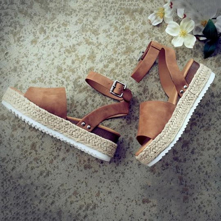 One-button Buckle Platform Women Sandals, 42