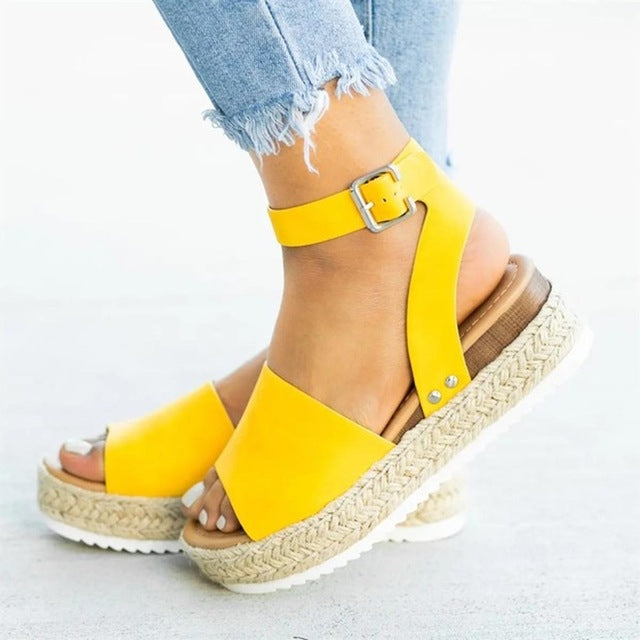One-button Buckle Platform Women Sandals, 42