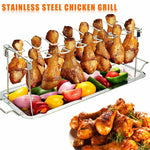 Stainless Steel Chicken Wing Leg Barbecue Rack with Drip Pan, Barbecue Rack