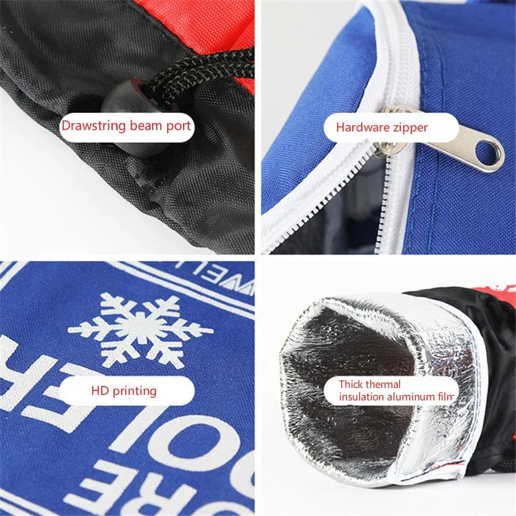 Oxford Cloth Cylindrical Ice Pack Portable Folding Drink Ice Pack Lunch Bag, Drawstring / Red, Drawstring / Blue