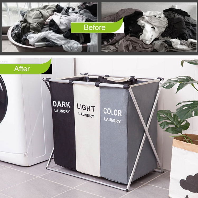 Fabric Folding Hamper Waterproof Padded Oxford Compartment Laundry Basket Hamper, 2 Grids Black and Beige, 2 Grids Grey and Beige, 3 Grids
