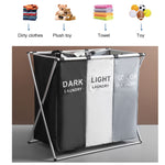 Fabric Folding Hamper Waterproof Padded Oxford Compartment Laundry Basket Hamper, 2 Grids Black and Beige, 2 Grids Grey and Beige, 3 Grids