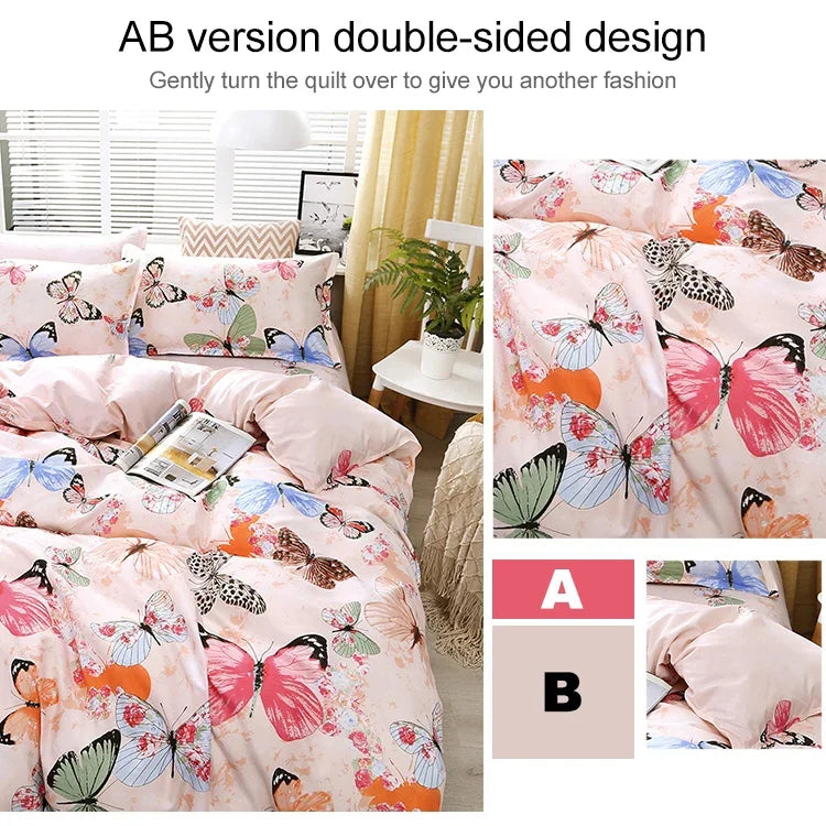 4pcs / Set Printing Bedding Set Bed Sheet  Pillowcases Cover, For 2.2m Bed