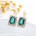 Square Crystal Necklace Earrings Ring For Women Jewelry Sets, Red, Green, Black, White, Royal Blue, Lake Blue