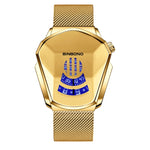 BINBOND Locomotive Concept Watch Men Live Black Technology Watch, Gold Net Belt Full Gold Blue Face, Gold Net Belt Full Gold Gold Face, Black Net Belt Black Steel Blue Face, Black Net Belt Black Steel White Face, White Net Belt White Steel Blue Face