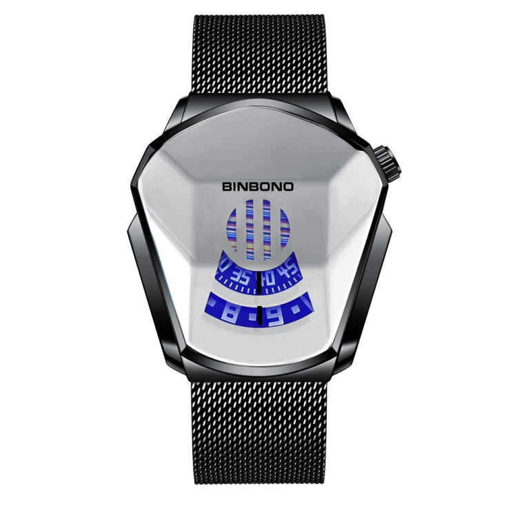 BINBOND Locomotive Concept Watch Men Live Black Technology Watch, Gold Net Belt Full Gold Blue Face, Gold Net Belt Full Gold Gold Face, Black Net Belt Black Steel Blue Face, Black Net Belt Black Steel White Face, White Net Belt White Steel Blue Face