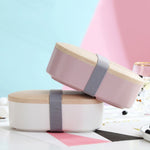 Oval Simple Lunch Box Wooden Sushi Sealed Leak-proof Lunch Box with Cutlery, Single-layer